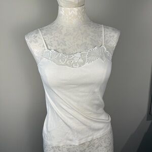 Ivory Hanro Lace With Embroidery Trim Cotton Camisole M